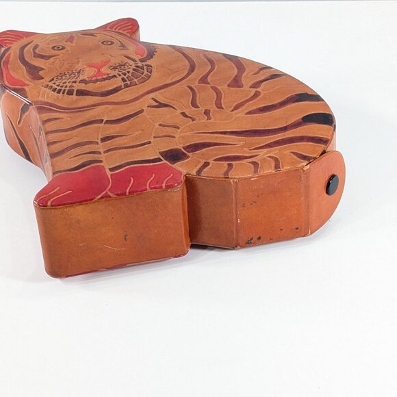 Leather Tiger coin bank, wild animal jungle nursery decor - Picture 5 of 9
